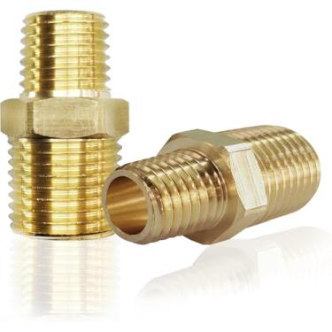 Imagem de 3/20.3 cm NPT macho x 1/10.2 cm NPT macho redutor sextavado, adaptador de bocal redutor de encaixe de tubo de latão 1000psi conector redutor adequado para tubo de 1,4 cm e 1,2 cm ID