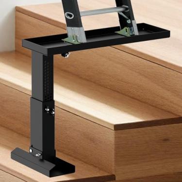 Imagem de Extensor de escada dobrável para escadas - Escadas resistentes Nivelador ajustável 30-48,5 cm altura/plataforma 60 x 19 cm/tapete antiderrapante - Estabilizador auxiliar de extensão de escada para