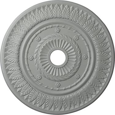 Imagem de Ekena Millwork CM26LFACS 26 3/4" OD x 3 5/8" ID x 1 1/8" P Leaf Teiling Medallion serve em toldos até 3, cobre antigo, 26 3/4"OD x 3 5/8"ID x 1 1/8"P (Fits Canopies up to 3 5/8"), Factory Primed