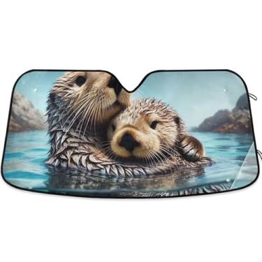 Imagem de Toldo de lontras de animais fofos para para-brisas de carro Persianas dobráveis personalizadas para janelas dianteiras floral retrátil L, 144,8 cm x 80 cm