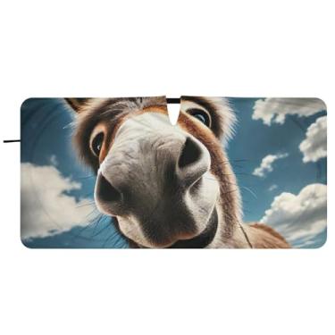 Imagem de Guarda-sol de carro com impressão de burro fofo personalizado para para-brisa dobrável caminhão carro janela persianas guarda-chuva de para-brisa frontal, 76,2 cm x 149,9 cm