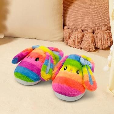 Imagem de Pantufas de coelho com orelhas grandes para meninas e meninos, laço fofo, fofo, confortável, desenho animado, coelho peludo, almofada nublada, casa, quarto, casa, casa, arco-íris, ambientes internos e