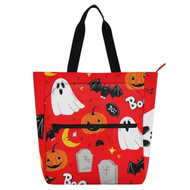 Imagem de Bolsa de trabalho feminina vermelha fantasmas de Halloween com zíper para uso diário com compartimentos