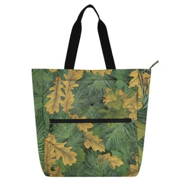 Imagem de GAIGEO Bolsa feminina de lona verde amarela com folhas de carvalho para trabalho e praia, escola, bolsa carteiro com compartimentos