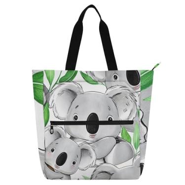 Imagem de GAIGEO Linda sacola feminina cinza com folhas de coalas para trabalho, lona, zíper, bolsa de praia, bolsa de viagem com compartimentos