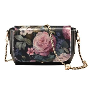 Imagem de GAIGEO Bolsas transversais femininas de couro limão aquarela, bolsas de couro para mulheres, bolsa transversal de couro feminina, Buquê de flores no escuro - 1, One Size
