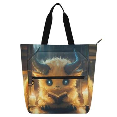 Imagem de Bolsa feminina engraçada de vaca monstro fofa bolsa de trabalho de lona bolsa de lona bolsa mensageiro bolsa carteiro livros presentes para amantes de livros