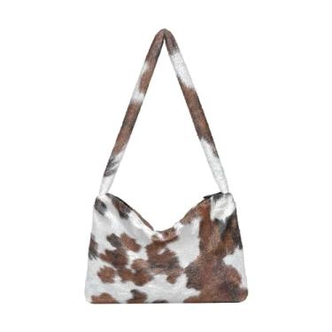 Imagem de Bolsa feminina de camuflagem vermelha brilhante nas axilas, bolsa de ombro com zíper para mulheres, bolsas de outono, Estampa de vaca branca e marrom, One Size