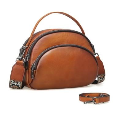 Imagem de HESHE Bolsas transversais de couro genuíno bolsas de couro para mulheres vintage pequenas bolsas de ombro com vários bolsos, Marrom claro, Casual