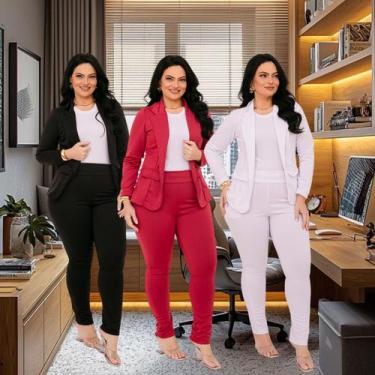 Imagem de Conjunto Plus Size Calça Blazer Alfaiataria Feminino Social - Atacado 