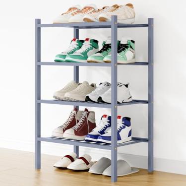 Imagem de Smiry Sapateira, organizador de sapatos de bambu pequeno de 4 camadas, prateleira empilhável de madeira para armário, entrada, entrada da porta da frente, cinza