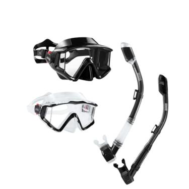 Imagem de Aegend Pacote com 2 equipamentos de snorkel para adultos, conjunto de snorkel seco, vista panorâmica, melhorada, tecnologia antivazamento e antiembaçamento, alça ajustável para mergulho com bolsa de
