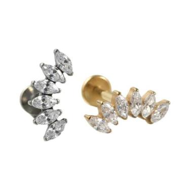 Imagem de Brincos De Piercing Em Titânio Com Zircônia Marquise E Flor CZ Para Lá