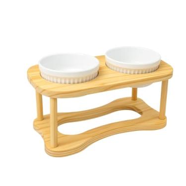 Imagem de Comedouro Bebedouro Duplo Elevado Para Caes Cachorros E Gatos 320ML Branco Verde Rosa, Perfeito para Bem-Estar Pet(Branco)