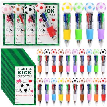 Imagem de LiYiQ 24 Sets Valentine's Day 4-in-1 Ballpoint Pens with Positive Cards Exchange Gifts Bulk Soccer Party Favors Soccer Team Gifts for Soccer Lover Classroom Prizes Goodie Bags Stuffers