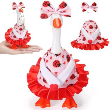 Imagem de Simlakey 1 conjunto de mini roupas de ganso de mesa para dia dos namorados, vestido romântico e chapéu de laço, fantasia de ganso para mesa de dia dos namorados, porta chaves magnéticas, fantasia para