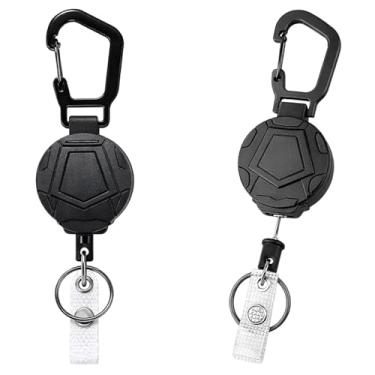 Imagem de JFBNXB Chaveiro retrátil, carretéis de crachá resistentes com clipe de mosquetão seguro, solução de acesso profissional para engenheiros de manutenção e atividades ao ar livre, preto pacote com 2