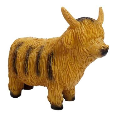 Imagem de Fenteer Estátua iluminada de vaca Terras Altas, escultura de animal de jardim em resina, miniatura para lareira, pátio, Páscoa e sala de estar.