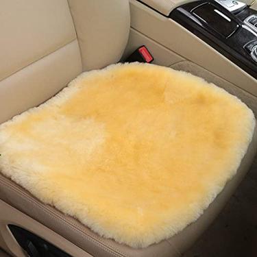 Imagem de Capa de assento de carro OGLAND de 48 cm luxuosa autêntica da Austrália para acessórios de interior automotivo com lã macia e fofa e ecológica pele natural antiderrapante (frontal, bege)