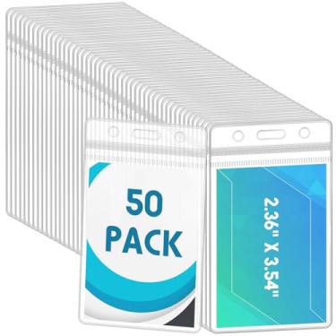 Imagem de Marspark 50 peças de porta-cartões de identificação de plástico transparente com zíper resselável à prova d'água capa de PVC transparente para escritório e escola