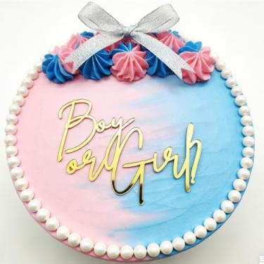 Imagem de Topo de bolo dourado revelador de gênero, chá de bebê de acrílico para meninos ou meninas, anúncios de gravidez, festas de revelação de gênero, chá de bebê, festa de boas-vindas do bebê, suprimentos