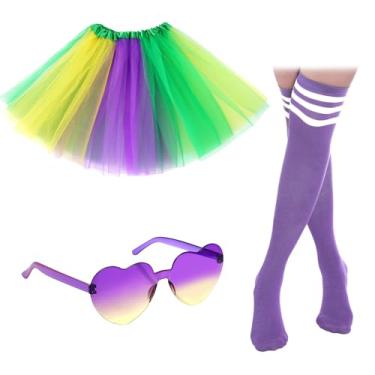 Imagem de Yymobt Fantasia de tutu para adultos, saias tutu femininas, saia de tule, 3 camadas com óculos de sol de coração, meias tubulares para festa, dança, carnaval