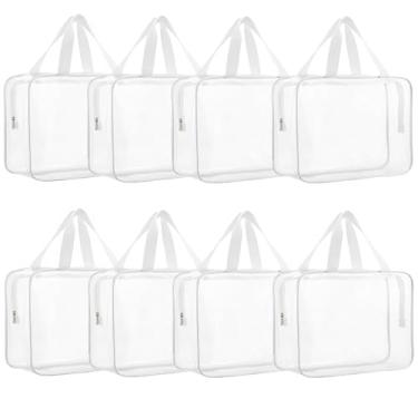 Imagem de Tergy 8 peças grande transparente bolsa organizadora de cosméticos, sacolas plásticas, bolsa de mão transparente à prova d'água para viagem, banheiro, organizador de higiene pessoal