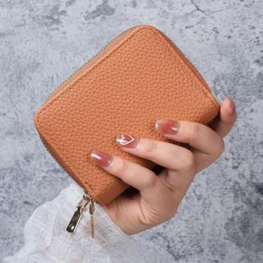 Imagem de Carteiras femininas de camada dupla com zíper, bolso para moedas, porta-cartões, vários compartimentos para cartões, carteira pequena, Marrom, Tendência