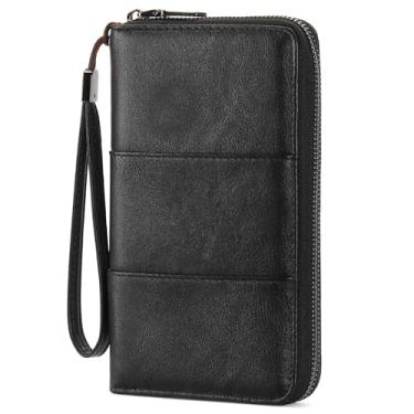 Imagem de LEEXTON Carteira de passaporte de viagem com bloqueio de RFID com zíper, organizador de documentos de viagem para homens e mulheres com alça de pulso, Preto