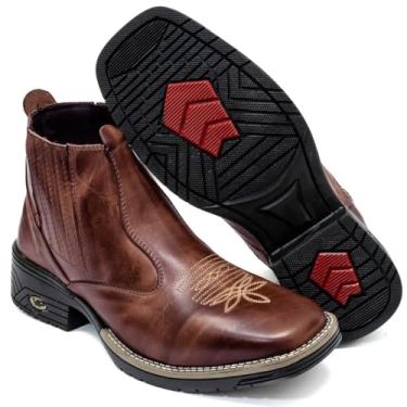 Imagem de Bota Texana Country Masculina em Couro, Cano Curto, Solado Antiderrapante, Estilo Western com Bordado Decorativo (Extra grande, BR, Adulto, Numérico, P, 34)
