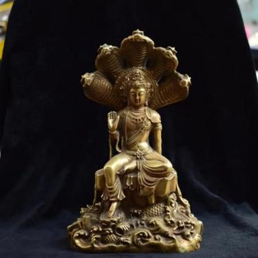 Imagem de FENNYYAR Estátua de Buda de Bodhisattva de árvore de dragão de cobre puro, 28 cm 28 cm, ofertas domésticas, presentes, decoração de mesa