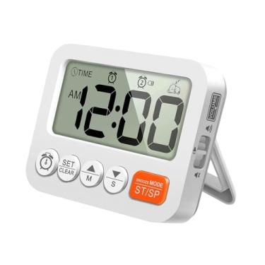 Imagem de Ｂｅｓｇａ Despertador digital com tela LCD grande, 2 alarmes, volume ajustável, relógio de mesa pequeno, temporizador eletrônico para uso interno e em salas de, Branco
