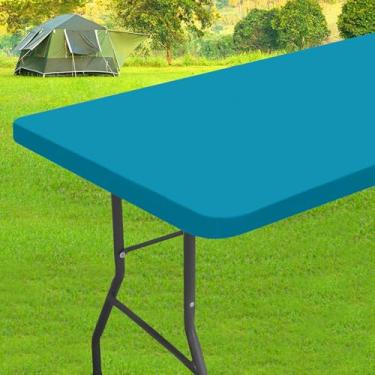 Imagem de homing Toalhas de mesa retangulares de elastano de 1,8 m, capa de mesa elástica elástica, toalha de mesa de pátio de tecido lavável para piquenique, acampamento, festa (turquesa, 76 cm x 183 cm)