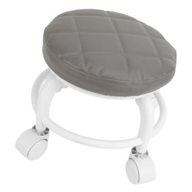 Imagem de Assento de Rolo Moderno Em Couro Pu, Banco Redondo Baixo Com Roda Silenciosa para Limpeza de Pisos Domésticos, Livros de Leitura, Trabalhadores de Escritório (GREY)