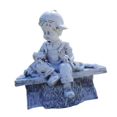 Imagem de Generic Estátua ornamental de resina para jardim, artesanato em resina, pequena estatueta pintada à mão de um menino e um cachorro, para quintal, casa, pátio