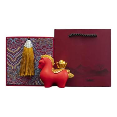 Imagem de predolo Estátua de Cavalo, Pequena Estatueta de Cavalo, Escultura, Lembrança, Presente de Ano Chinês, Decoração Feng Shui para Quarto, Entrada, Caixa de Listras Vermelhas para Lingote