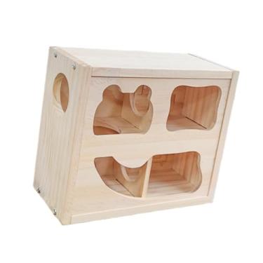 Imagem de Generic Casinha de madeira para hamster, esconderijo, acessórios para gaiola, cabana de dois andares para hamsters, habitat para pequenos animais, hamsters, Madeira