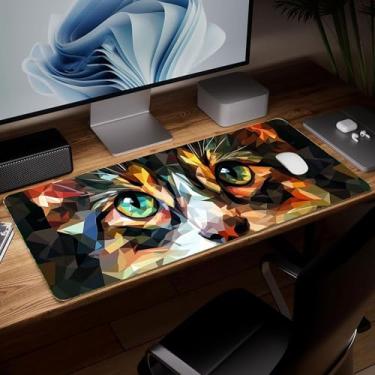 Imagem de Tapete de mesa de couro para gato, mouse pad de arte colorida grande teclado de computador para jogos mousepad à prova d'água protetor e capa de mesa, tapete de mouse decorativo de couro PU para