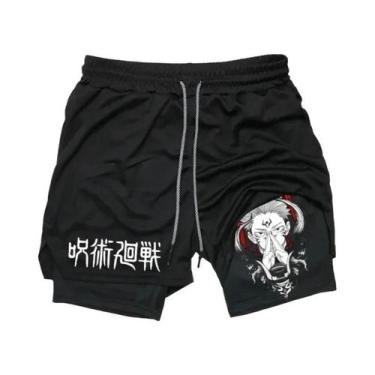 Imagem de Shorts De Compressão 2 Em 1 Para Academia Com Estampa De Anime Jujutsu