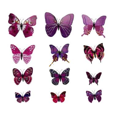 Imagem de 24 peças de ímãs 3D de decoração de parede de borboleta, adesivos murais removíveis de camada dupla para festa casa quarto armário decoração geladeira