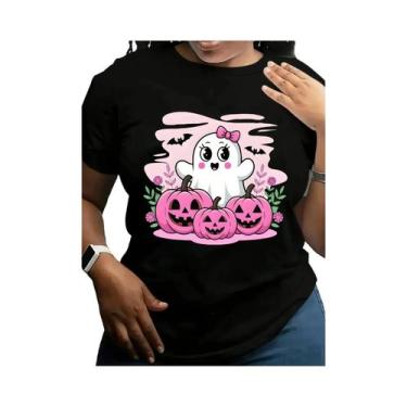 Imagem de Camiseta Gráfica De Abóbora Para Halloween Feminina, Respirável, De Ma