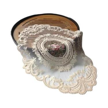 Imagem de Elegante Porta-Copos Oval Europeu Com Bordado De Renda Para Quarto, Es