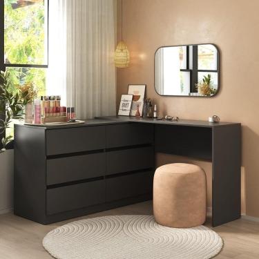 Imagem de Penteadeira De Canto 120cm 6 Gavetas Flex Multimóveis Mp4404 Preto