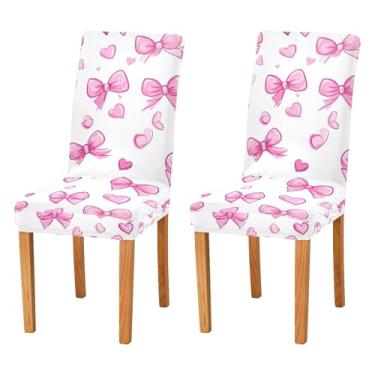 Imagem de SEHANY Conjunto de 4 capas de cadeira com laço de bolinhas rosa para sala de jantar, elástico, removível e lavável, para cozinha, hotel, festa, Natal