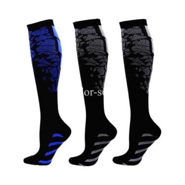 Imagem de Meias De Compressão Com Estampa Floral, Pacote Com 3 Pares Para Homens