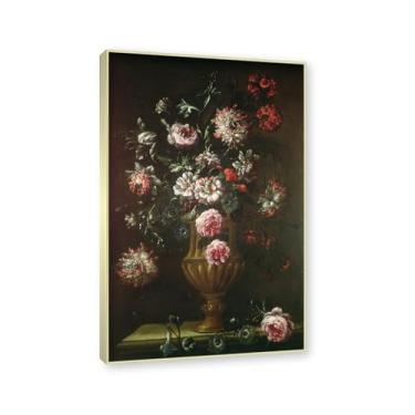 Imagem de Moldura de champanhe. Arte em tela floral country, pintura botânica vintage de natureza morta, decoração de parede de cozinha de fazenda emoldurada para sala de jantar. C49. 40 x 64 cm - 15,8 x 25,1