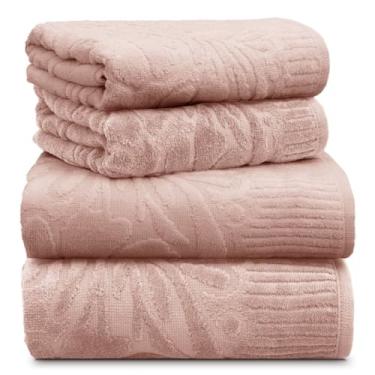 Imagem de Kit 4 Toalhas Banho e Rosto Fio Penteado 100% Algodão Macias Absorventes Espessas Aveludadas Conforto para Rotina de Banho (Rosa Cristal)