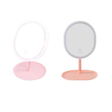 Imagem de Espelho de Maquiagem com Lâmpada Luz Recarga Base Mesa para Dormitório Auxiliar Senhoras e Meninas se Maquiar em Ambientes Pouca