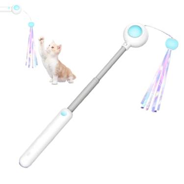 Imagem de Varinha de Penas para Gatos - Brinquedo Interativo para Gatos com Varinha de Penas,Bastão Telescópico Interativo Para Pets - Brincadeiras Em Casa, Viagens, Sala De Estar, Exercícios Ao Ar Livre E Ambi