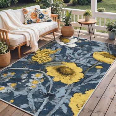Imagem de GENIMO Tapete para área interna e externa, 1,8 m x 20,3 cm, lavável à máquina para pátio, impermeável, antiderrapante, fácil de limpar, tapete floral para ambientes externos, para sala de estar